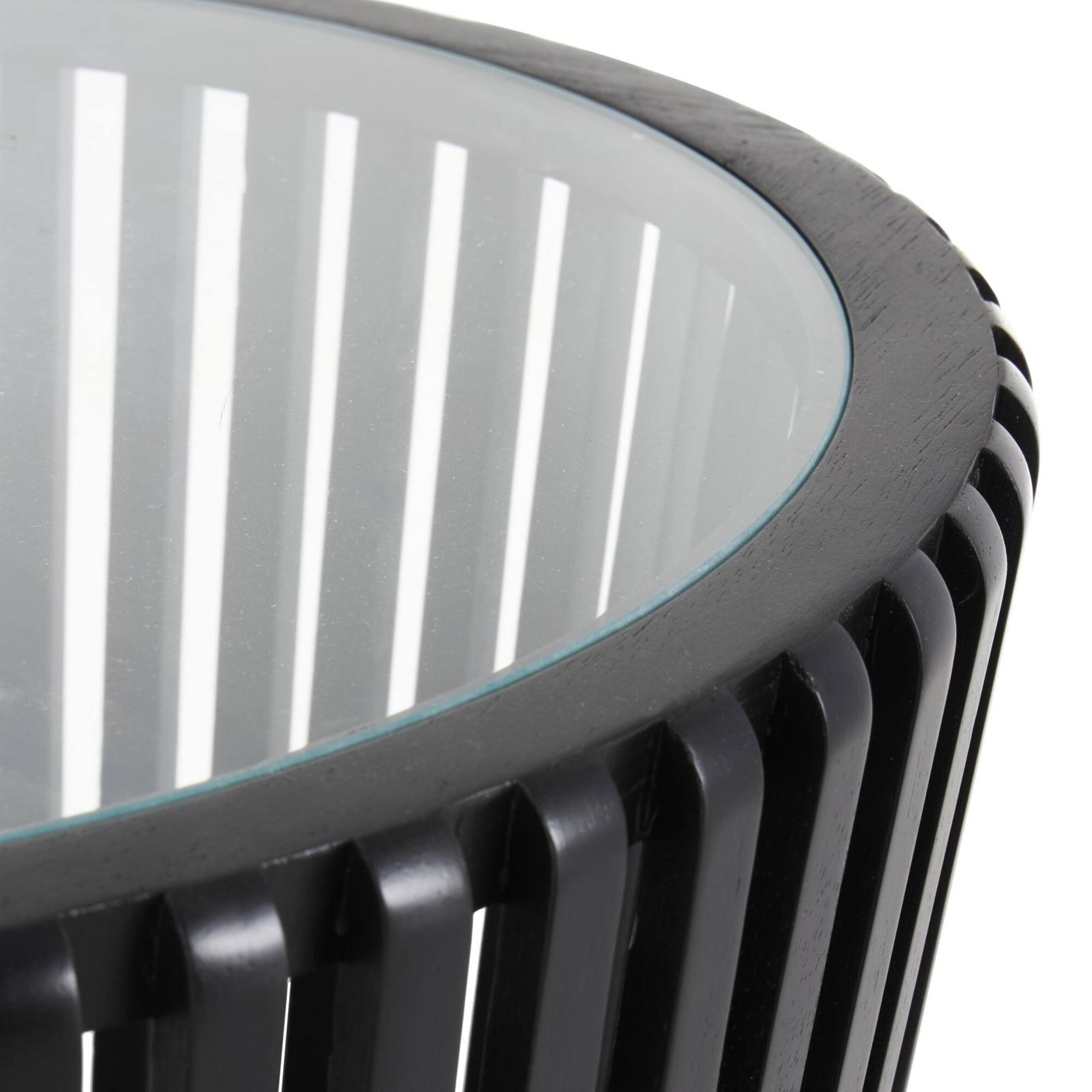 Black Wood Cage Inspired Accent Table with Clear Glass Tabletop Set